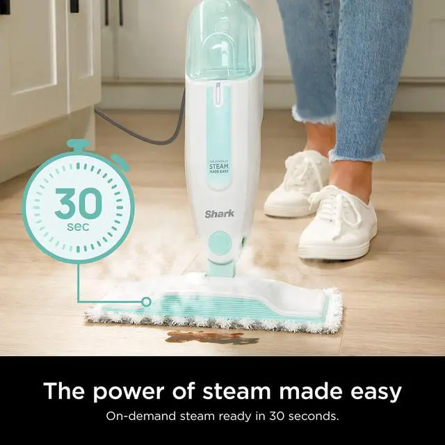 Alt view image 2 of 7 - Steam Mop with 2 Machine Washable Dirt Grip Pads, Removable Water Tank, Lightweight, Steam Cleaner for sealed Hard Floors, Marble, Stone, Hardwood, Tile, Laminate, White/Seafoam, S1000