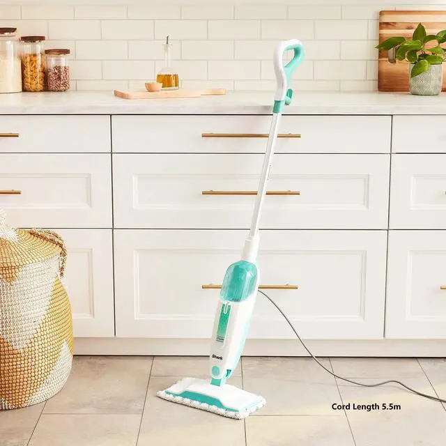 Alt view image 4 of 7 - Steam Mop with 2 Machine Washable Dirt Grip Pads, Removable Water Tank, Lightweight, Steam Cleaner for sealed Hard Floors, Marble, Stone, Hardwood, Tile, Laminate, White/Seafoam, S1000