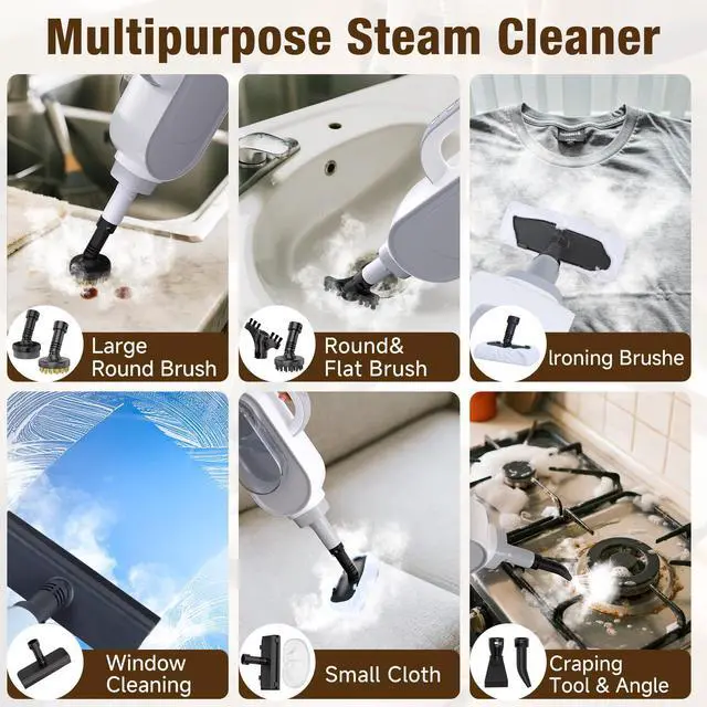 Alt view image 7 of 7 - Steam Mop, 13-in-1 Powerful Handheld Steam Cleaner with 13 Accessories, 500ML Removable Tank, 23FT Power Cable, Detachable Steam Mops for Floor Cleaning, Tiles, Windows, Tile Grout, Carpets, Furniture