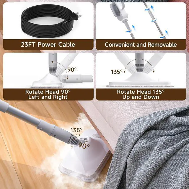 Alt view image 4 of 7 - Steam Mop, 13-in-1 Powerful Handheld Steam Cleaner with 13 Accessories, 500ML Removable Tank, 23FT Power Cable, Detachable Steam Mops for Floor Cleaning, Tiles, Windows, Tile Grout, Carpets, Furniture