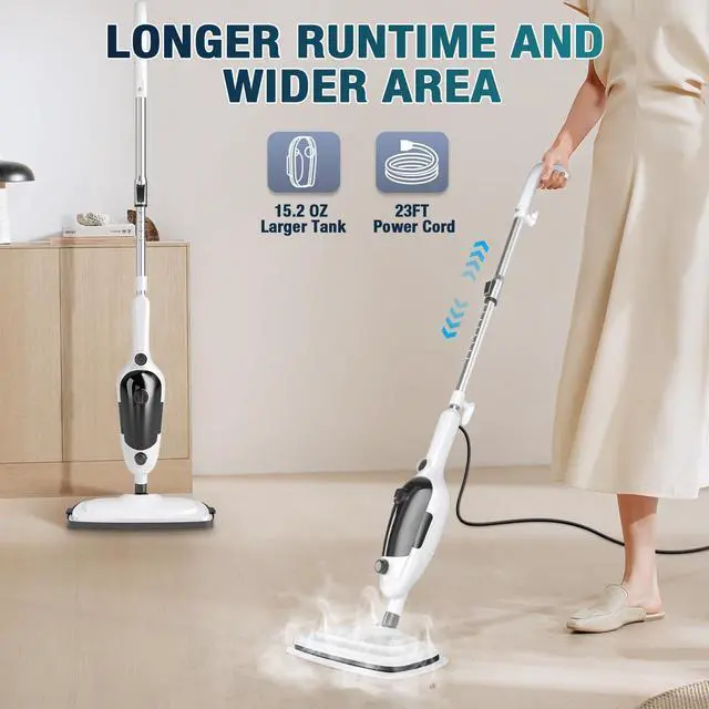 Alt view image 4 of 7 - Steam Mop - 11-in-1 Steam Cleaner for Home with 15.2 OZ Water Tank & 23FT Power Cord, Detachable Steam Mops for Floor Cleaning MultiPurpose Steamer for Hardwood, Tile, Furniture with 11 Accessories