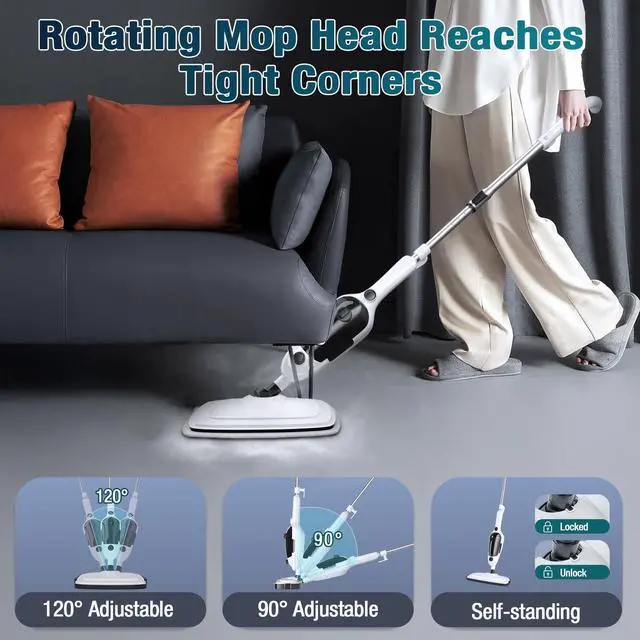 Alt view image 5 of 7 - Steam Mop - 11-in-1 Steam Cleaner for Home with 15.2 OZ Water Tank & 23FT Power Cord, Detachable Steam Mops for Floor Cleaning MultiPurpose Steamer for Hardwood, Tile, Furniture with 11 Accessories