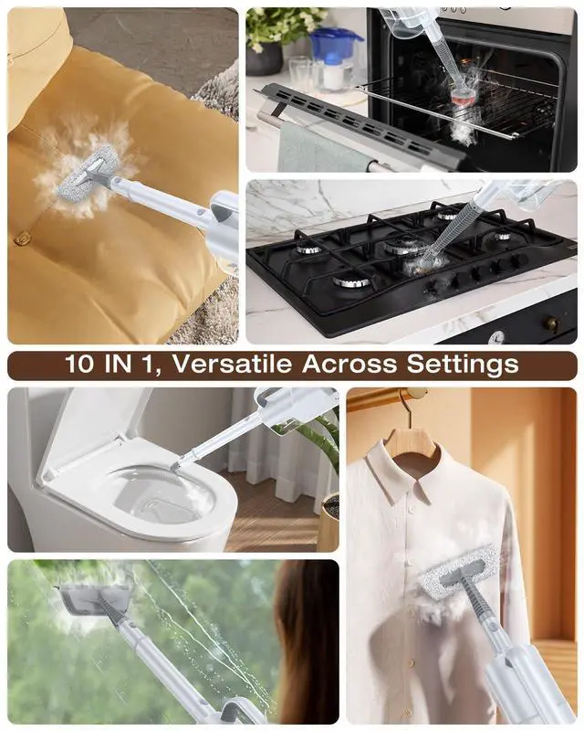 Alt view image 3 of 7 - 10-in-1 Steam Mop with Detachable Handheld Steamer, 350ml Tank, 10s Heat-Up, 248°F Steam Cleaner, 2-Level Control and Swivel Head for Floors, Carpets, Tiles, BBQ grill and Multi-Surface