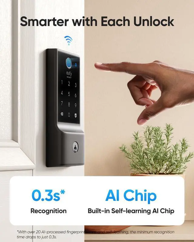 Alt view image 2 of 4 - Smart Lock C220, Fingerprint Keyless Entry Door Lock, Built-in Wi-Fi, App Remote Control, Front Door Smart Lock Deadbolt, 8Months Battery, Reliable Power, IP53 Waterproof, BHMA Grade 3