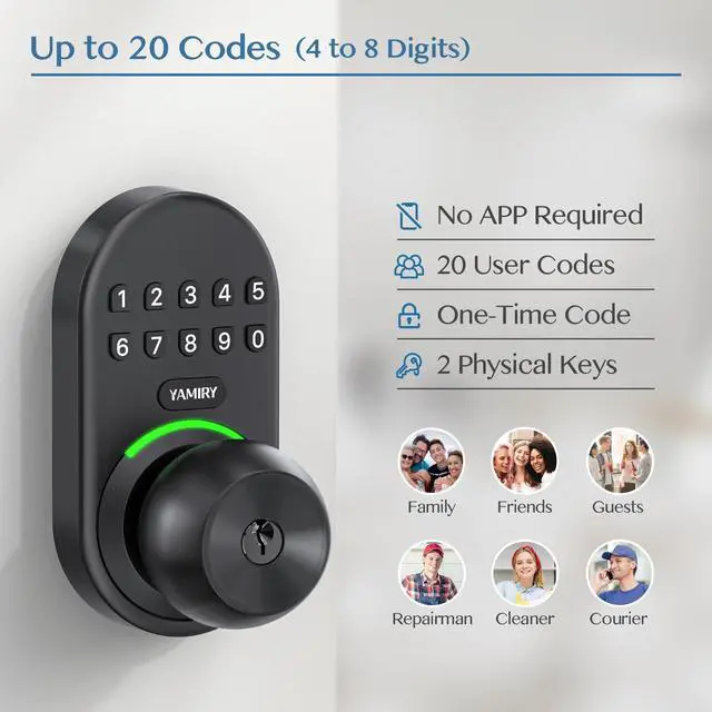 Alt view image 2 of 6 - Keypad Smart Door Knob Lock, Keyless Entry Digital Lock with Handle, Electronic Code Knob for Front Door, Easy Installation