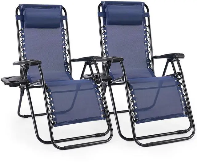 Main image of Zero Gravity Chairs, Set of 2 Portable Recliner Beach Camping Patio Outdoor Folding Lounge Chair with Cup Holder Trays and Adjustable Pillow for Poolside, Garden, Backyard, Lawn (Blue)