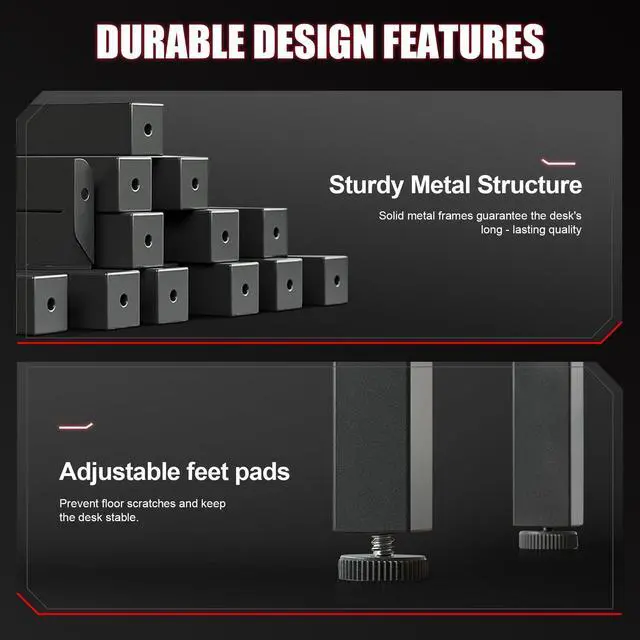 Alt view image 7 of 7 - Gaming Desk 55 Inch with LED Lights, Large Computer Desk with Mouse Pad for Home Office, T-Shaped Carbon Fibre Surface PC Game Workstations with Headphone Hook Light Black