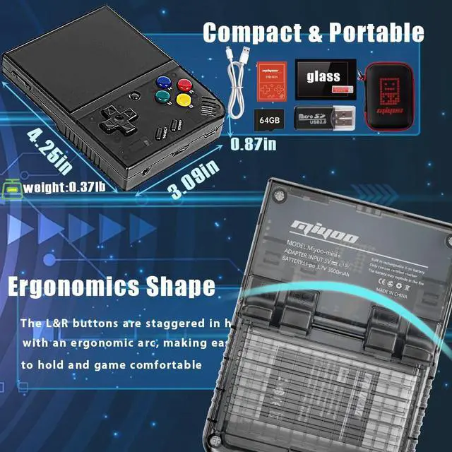 Alt view image 7 of 7 - Mini Plus with Portable Case Retro Emulator Handheld Game Console Latest Version with WiFi & RTC, 3.5 640*480 IPS Screen 3000mAh Battery, Gray 64GB