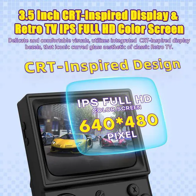 Alt view image 3 of 7 - R36T Retro Gaming Console, 3.5'' IPS Screen CRT-Inspired, Handheld Game Console with 18000+ Classic Games Supports WiFi Networked Fighting and OTG, 3500mAh Battery, with Portable Case(Black 64GB)