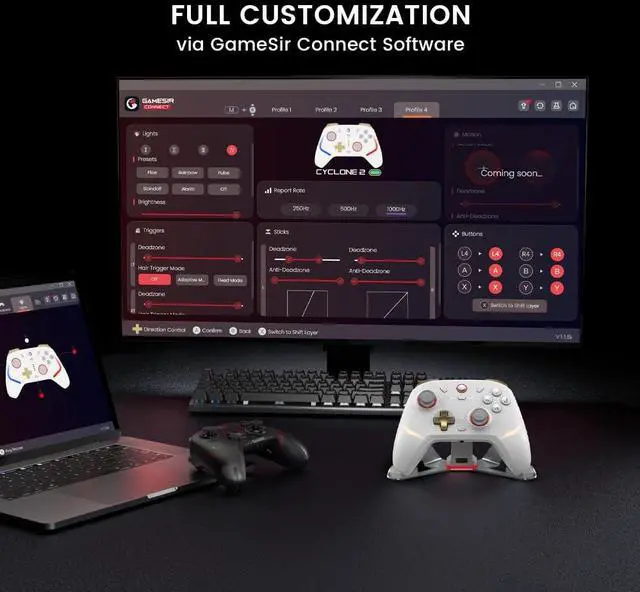Alt view image 5 of 7 - Cyclone 2 Wireless Controller - 1000Hz Polling Rate, TMR Joysticks, Hall/Micro 2-in-1 Triggers for PC/Switch/Switch 2/Android/iOS, PC Gaming Controller with Charging Dock (Black)