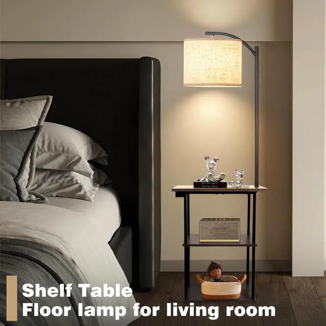 Alt view image 5 of 6 - Floor Lamp with Table, End Tables with Charging Station(USB & Type-C & AC Port), 3 Color Temperatures 9W LED Bulb, Modern Shelves Side Table for Bedroom, Living Room