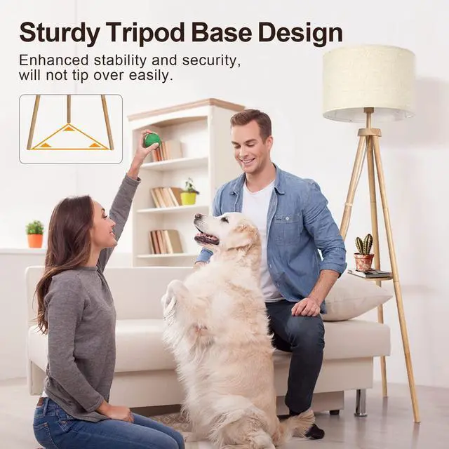 Alt view image 6 of 7 - Wood Tripod Floor Lamp with Shelves, Mid Century Floor Lamp with Remote Control,4 Color Temperature, LED Modern Dimmable Standing Lamp with Beige Linen Shade for Living Room, Bedroom, Office
