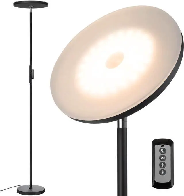 Main image of JOOFO LED Torchiere Floor Lamp with Remote, Stepless Dimmable Black | Super bright uplight fills ceilings and dark corners for living rooms, bedrooms, home offices, reading nooks and apartments