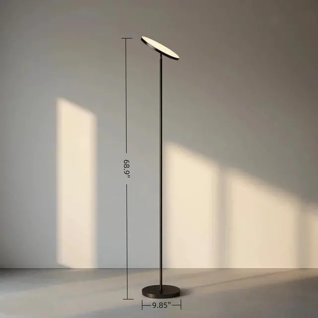 Alt view image 5 of 7 - JOOFO LED Torchiere Floor Lamp with Remote, Stepless Dimmable Black | Super bright uplight fills ceilings and dark corners for living rooms, bedrooms, home offices, reading nooks and apartments
