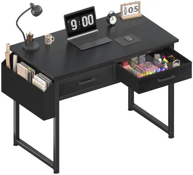 Main image of Small Desk with Fabric Drawers for Bedroom, 32 Inch Gaming Desk with 2 Drawers for Small Space, Study Writing Table PC Desks, Black