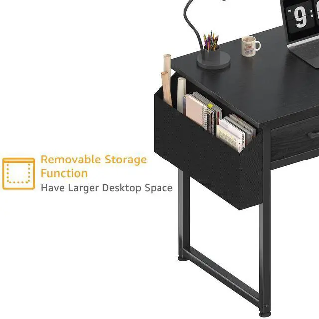 Alt view image 7 of 7 - Small Desk with Fabric Drawers for Bedroom, 32 Inch Gaming Desk with 2 Drawers for Small Space, Study Writing Table PC Desks, Black