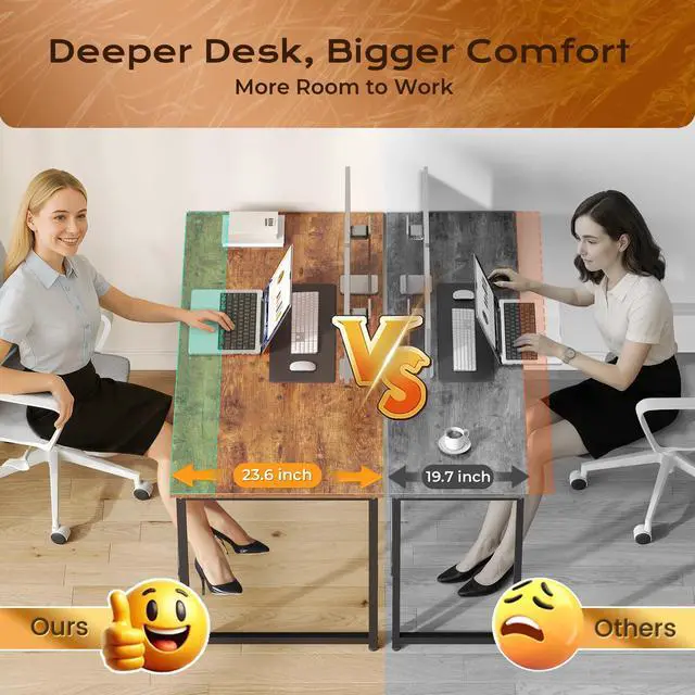 Alt view image 3 of 7 - 47 X 24 Inch Computer Desk with Deeper Desktop, Gaming Office Writing Work Desk for Home Office, Study, Bedroom, Work from Home, Metal Frame, Rustic Brown