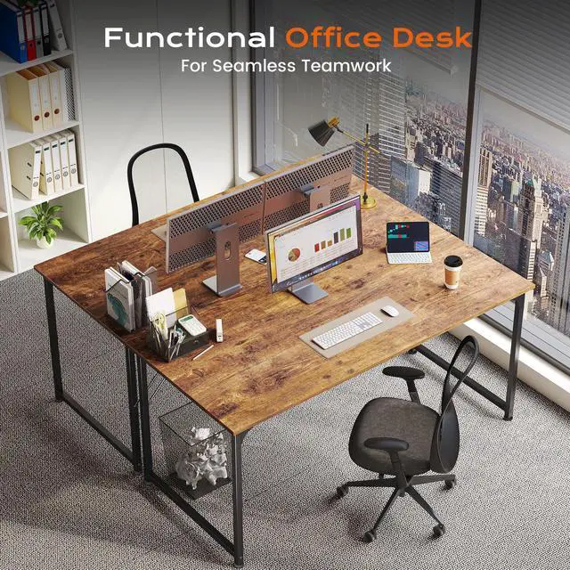 Alt view image 2 of 7 - 47 X 24 Inch Computer Desk with Deeper Desktop, Gaming Office Writing Work Desk for Home Office, Study, Bedroom, Work from Home, Metal Frame, Rustic Brown