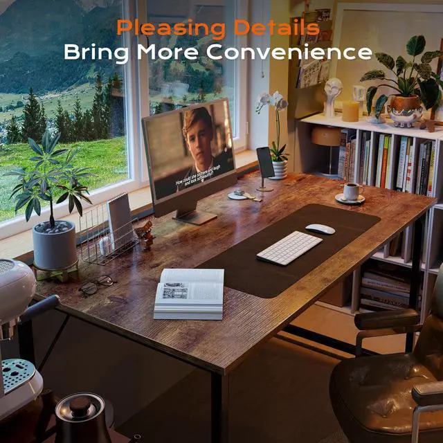 Alt view image 4 of 7 - 47 X 24 Inch Computer Desk with Deeper Desktop, Gaming Office Writing Work Desk for Home Office, Study, Bedroom, Work from Home, Metal Frame, Rustic Brown