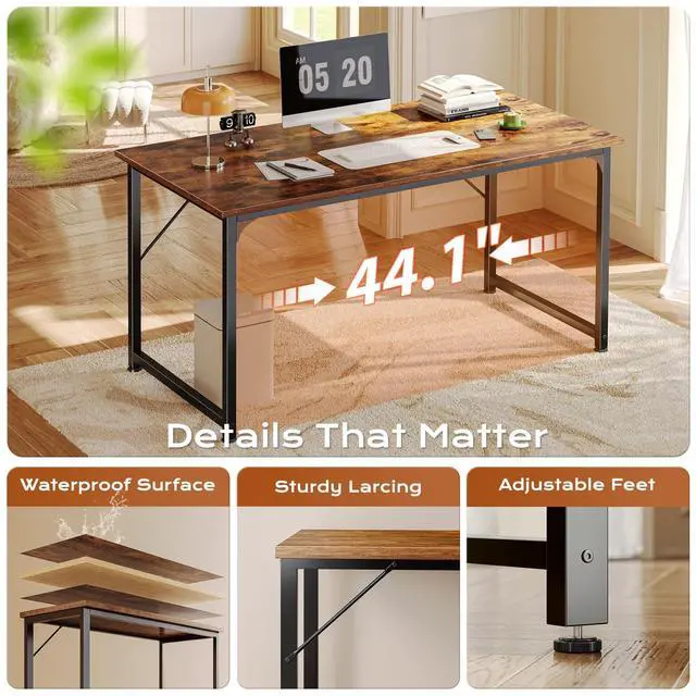 Alt view image 7 of 7 - 47 X 24 Inch Computer Desk with Deeper Desktop, Gaming Office Writing Work Desk for Home Office, Study, Bedroom, Work from Home, Metal Frame, Rustic Brown