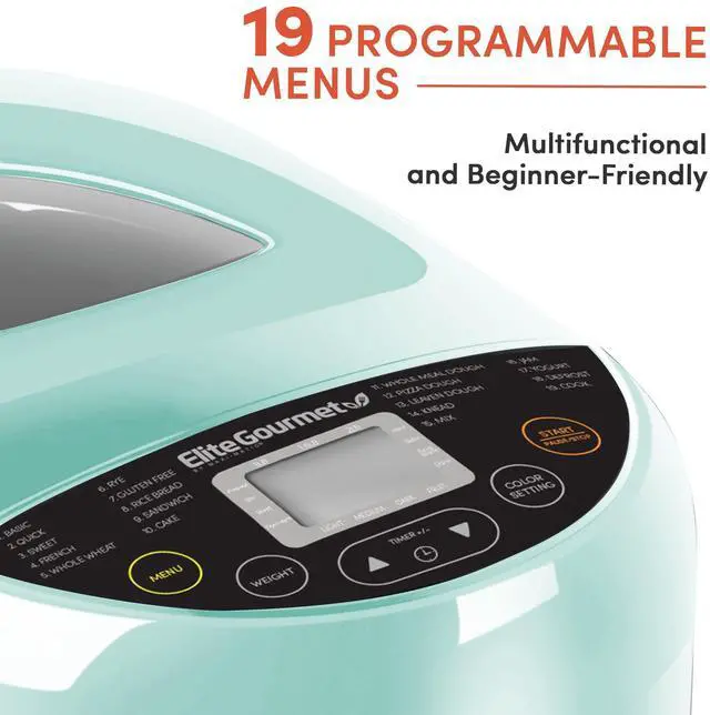Alt view image 3 of 7 - EBM8103M Programmable Bread Maker Machine 3 Loaf Sizes, 19 Menu Functions Gluten Free White Wheat Rye French and more, 2 Lbs, Mint