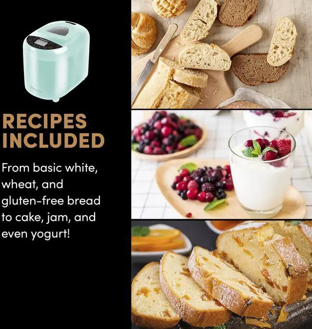 Alt view image 6 of 7 - EBM8103M Programmable Bread Maker Machine 3 Loaf Sizes, 19 Menu Functions Gluten Free White Wheat Rye French and more, 2 Lbs, Mint