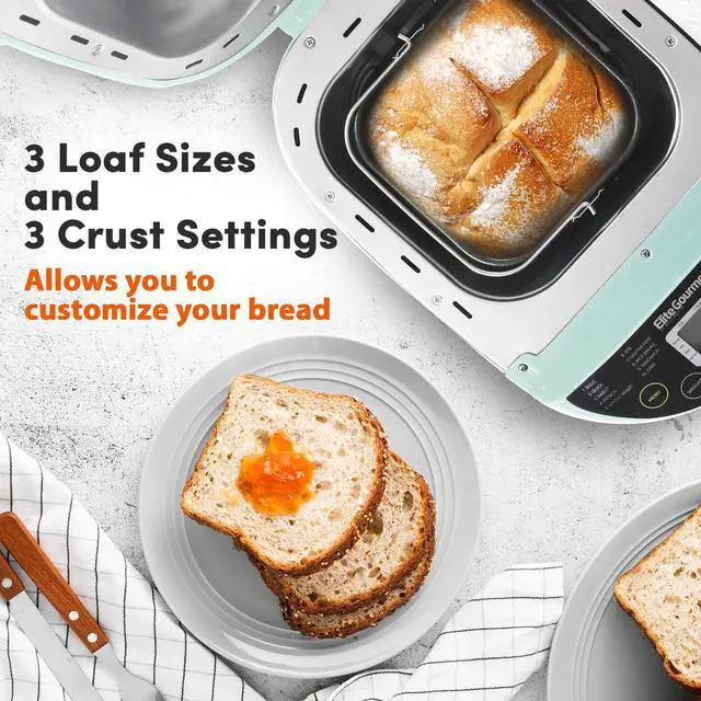 Alt view image 4 of 7 - EBM8103M Programmable Bread Maker Machine 3 Loaf Sizes, 19 Menu Functions Gluten Free White Wheat Rye French and more, 2 Lbs, Mint