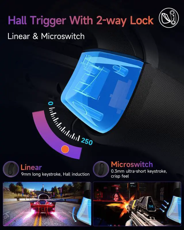 Alt view image 2 of 7 - X20 Wireless Gaming Controller with RGB Backlit, 2-Stage Hall Effect Sticks, 1000Hz Polling Rate, 6-Axis Gyro on Multi-Platform, Mech Buttons- Compatible with PC/Switch/Steam/Android
