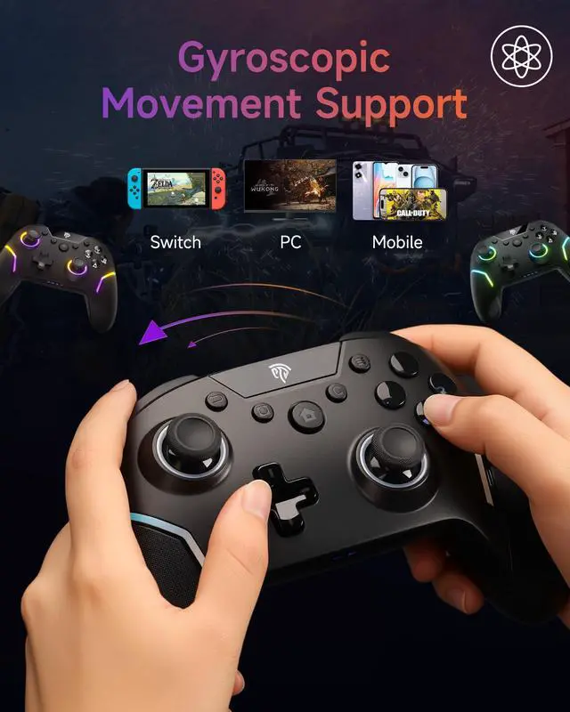 Alt view image 7 of 7 - X20 Wireless Gaming Controller with RGB Backlit, 2-Stage Hall Effect Sticks, 1000Hz Polling Rate, 6-Axis Gyro on Multi-Platform, Mech Buttons- Compatible with PC/Switch/Steam/Android