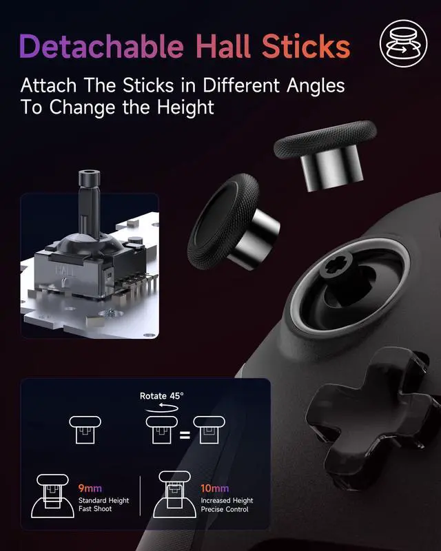 Alt view image 4 of 7 - X20 Wireless Gaming Controller with RGB Backlit, 2-Stage Hall Effect Sticks, 1000Hz Polling Rate, 6-Axis Gyro on Multi-Platform, Mech Buttons- Compatible with PC/Switch/Steam/Android