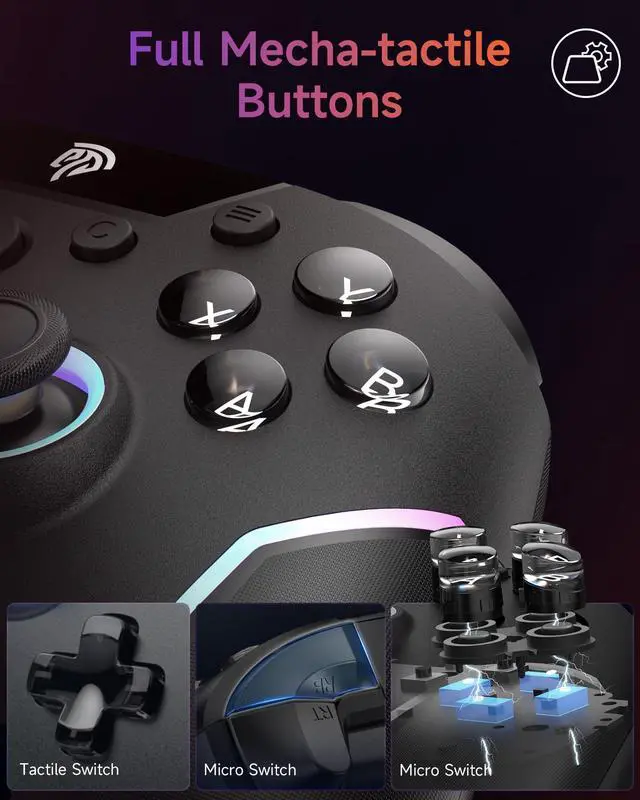 Alt view image 5 of 7 - X20 Wireless Gaming Controller with RGB Backlit, 2-Stage Hall Effect Sticks, 1000Hz Polling Rate, 6-Axis Gyro on Multi-Platform, Mech Buttons- Compatible with PC/Switch/Steam/Android