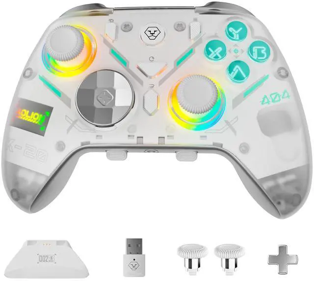 Wireless Gaming Controller for Switch 2/PC/Android/iOS  Hall Effect Joysticks & Triple-Mode Triggers, Mechanical Buttons, Macro Back Buttons, RGB Lighting, with Charging Dock, 1000Hz Report Rate