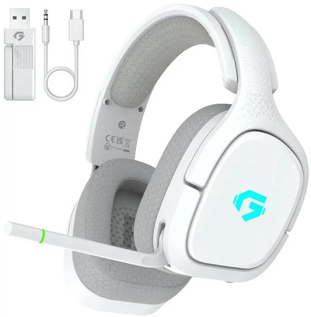 Main image of 2.4GHz Wireless Gaming Headsets for PS5, PS4, PC, Switch - Bluetooth 5.4 Gaming Headphones with Noise Canceling Mic, Low Latency Connection, 3D Immersive Surround Sound, 30H Battery, White