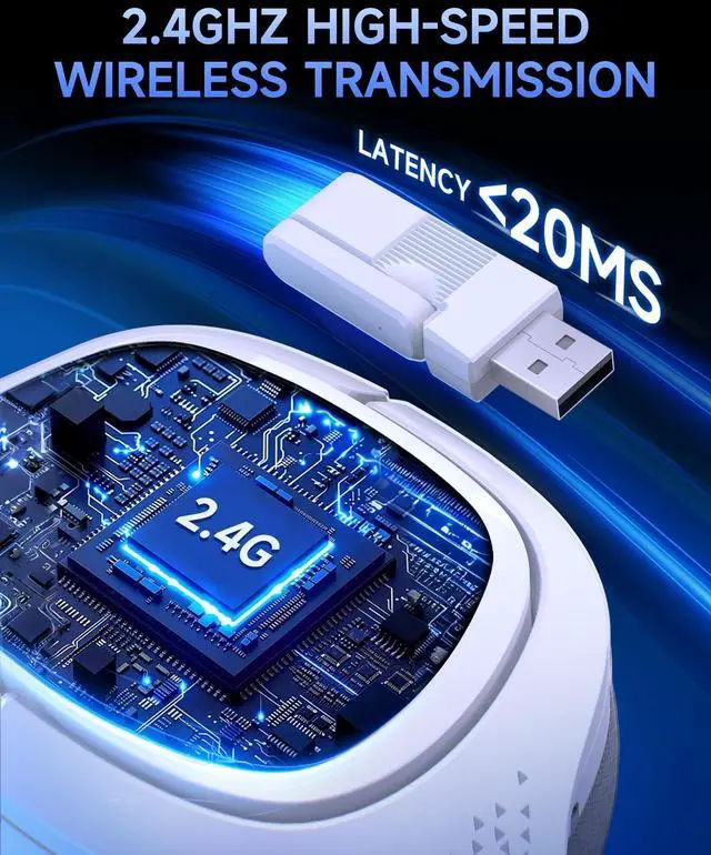 Alt view image 2 of 7 - 2.4GHz Wireless Gaming Headsets for PS5, PS4, PC, Switch - Bluetooth 5.4 Gaming Headphones with Noise Canceling Mic, Low Latency Connection, 3D Immersive Surround Sound, 30H Battery, White