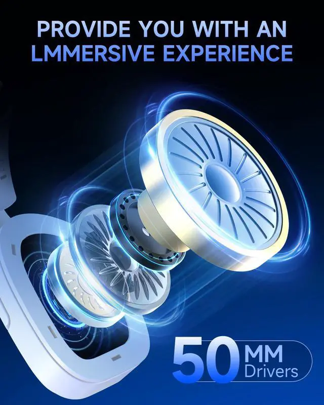 Alt view image 3 of 7 - 2.4GHz Wireless Gaming Headsets for PS5, PS4, PC, Switch - Bluetooth 5.4 Gaming Headphones with Noise Canceling Mic, Low Latency Connection, 3D Immersive Surround Sound, 30H Battery, White