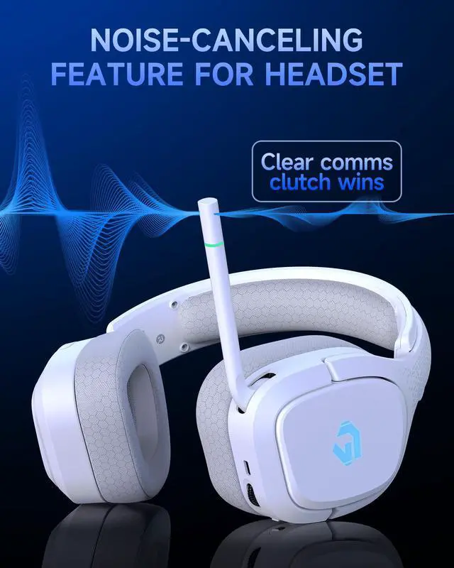 Alt view image 4 of 7 - 2.4GHz Wireless Gaming Headsets for PS5, PS4, PC, Switch - Bluetooth 5.4 Gaming Headphones with Noise Canceling Mic, Low Latency Connection, 3D Immersive Surround Sound, 30H Battery, White
