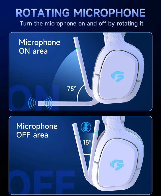 Alt view image 5 of 7 - 2.4GHz Wireless Gaming Headsets for PS5, PS4, PC, Switch - Bluetooth 5.4 Gaming Headphones with Noise Canceling Mic, Low Latency Connection, 3D Immersive Surround Sound, 30H Battery, White