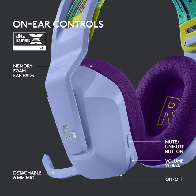 Alt view image 5 of 7 - HEADSET PC-G733 LIGHTSPEED Wireless RGB Gaming Headset-LILAC-2.4GHZ- 981-000889
