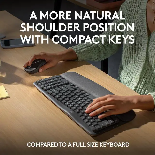 Alt view image 2 of 7 - Wave Keys MK670 Combo, Wireless Ergonomic Keyboard with Signature M550 L Wireless Mouse, Comfortable Natural Typing, Bluetooth, Logi Bolt, for Multi-OS, Windows/Mac - Graphite