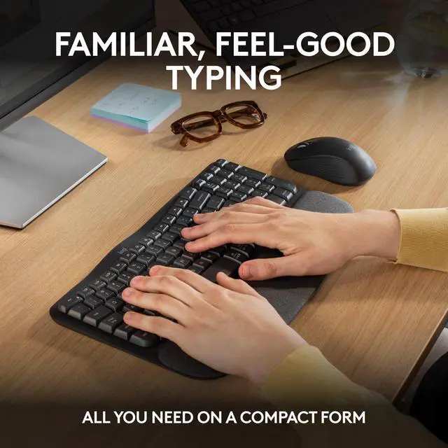 Alt view image 3 of 7 - Wave Keys MK670 Combo, Wireless Ergonomic Keyboard with Signature M550 L Wireless Mouse, Comfortable Natural Typing, Bluetooth, Logi Bolt, for Multi-OS, Windows/Mac - Graphite