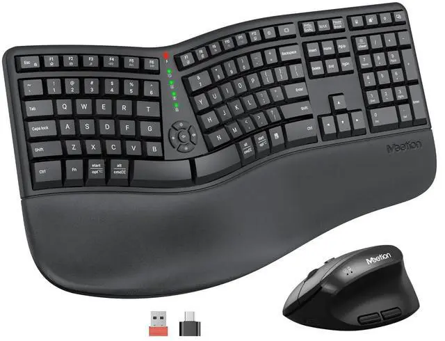 Main image of Ergonomic Wireless Keyboard and Mouse, Ergo Keyboard with Vertical Mouse, Split Curved Keyboard with Wrist Rest, Natural Typing Rechargeable Full Size, Windows/Mac/Computer/Laptop, Large Size