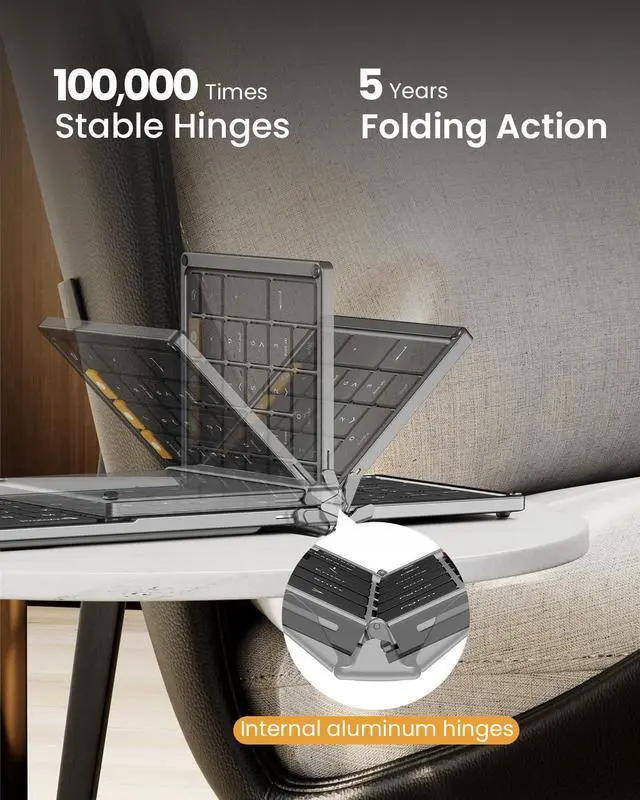 Alt view image 2 of 7 - Foldable Keyboard and Mouse, XKM01 True Full-Size Folding Wireless Keyboard Mouse Combo for Business Travel, a Portable Office Suite On-the-Go, Compatible with Laptop iPad Tablet - Black Gray