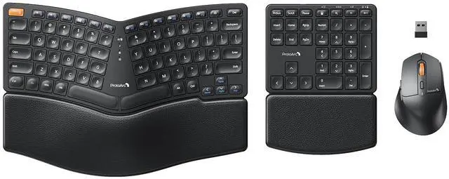 Main image of Ergonomic Keyboard Mouse, EKM04 2.4GHz USB Wireless Ergo Keyboard Mouse Combo with Separate Numeric Keypad, Split Design, Hard Wrist Rest, Rechargeable, for Windows Desktop/PC/Laptop