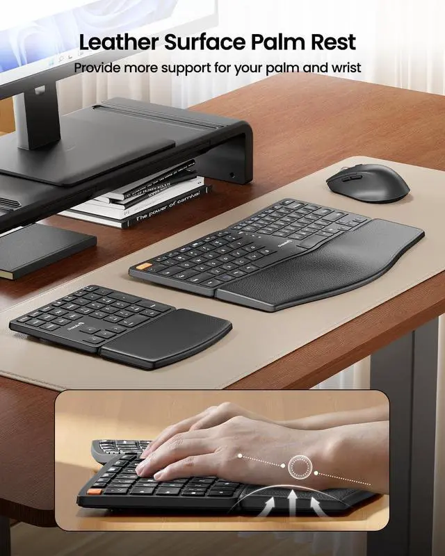Alt view image 4 of 7 - Ergonomic Keyboard Mouse, EKM04 2.4GHz USB Wireless Ergo Keyboard Mouse Combo with Separate Numeric Keypad, Split Design, Hard Wrist Rest, Rechargeable, for Windows Desktop/PC/Laptop