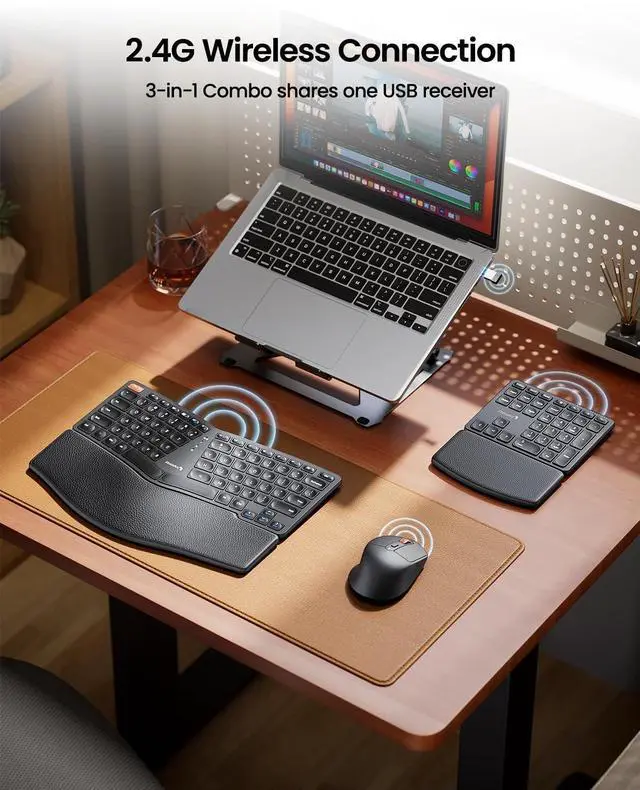 Alt view image 5 of 7 - Ergonomic Keyboard Mouse, EKM04 2.4GHz USB Wireless Ergo Keyboard Mouse Combo with Separate Numeric Keypad, Split Design, Hard Wrist Rest, Rechargeable, for Windows Desktop/PC/Laptop