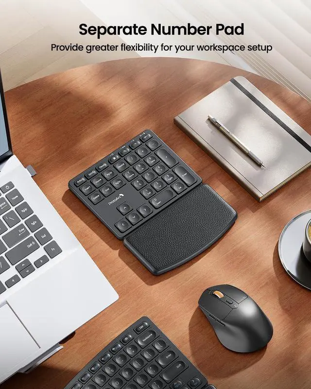 Alt view image 7 of 7 - Ergonomic Keyboard Mouse, EKM04 2.4GHz USB Wireless Ergo Keyboard Mouse Combo with Separate Numeric Keypad, Split Design, Hard Wrist Rest, Rechargeable, for Windows Desktop/PC/Laptop