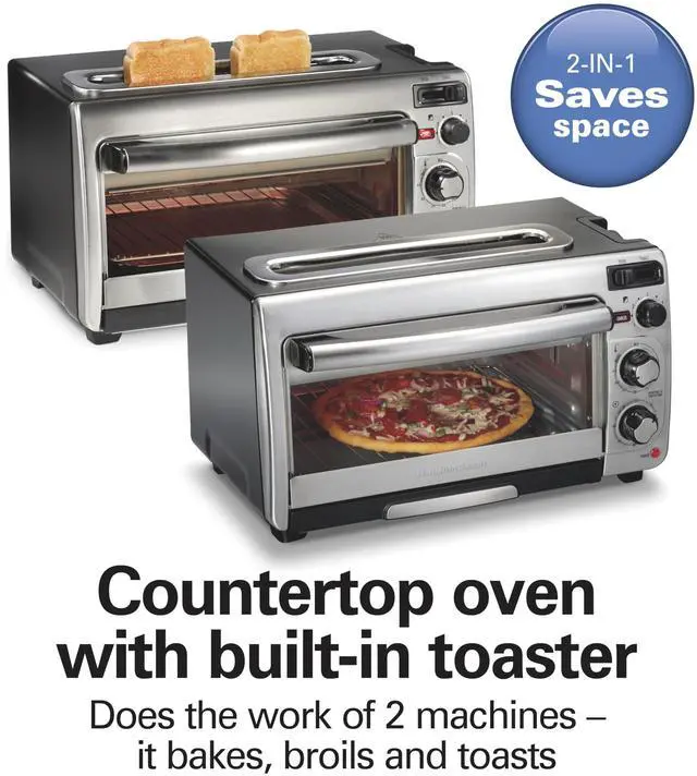 Alt view image 2 of 7 - 2-in-1 Countertop Toaster Oven and Long Slot 2 Slice Toaster, 60 Minute Timer and Automatic Shut Off, Shade Selector, Stainless Steel (31156)