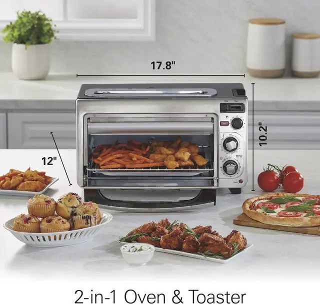 Alt view image 7 of 7 - 2-in-1 Countertop Toaster Oven and Long Slot 2 Slice Toaster, 60 Minute Timer and Automatic Shut Off, Shade Selector, Stainless Steel (31156)