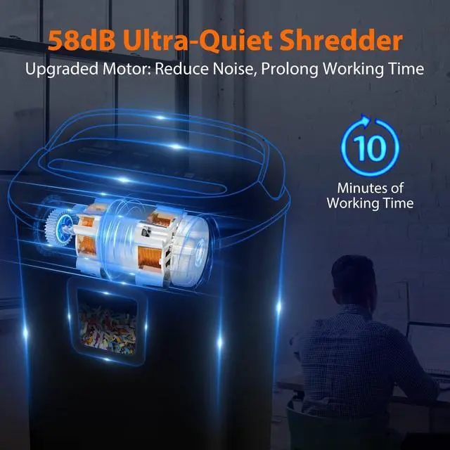 Alt view image 2 of 6 - Paper Shredder 58dB 14-Sheet Cross-Cut Shredder with US Patented Cutter Shreds Card/CD, Heavy Duty Paper Shredding Machine for Home Office with Auto Jam Proof,6.6-Gallon Bin