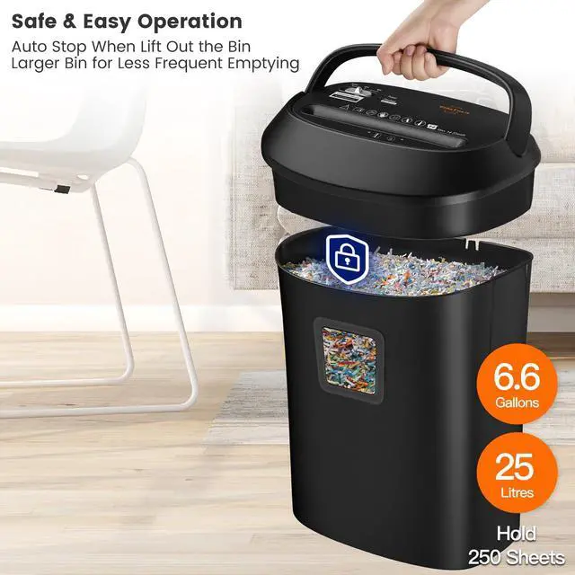 Alt view image 4 of 6 - Paper Shredder 58dB 14-Sheet Cross-Cut Shredder with US Patented Cutter Shreds Card/CD, Heavy Duty Paper Shredding Machine for Home Office with Auto Jam Proof,6.6-Gallon Bin